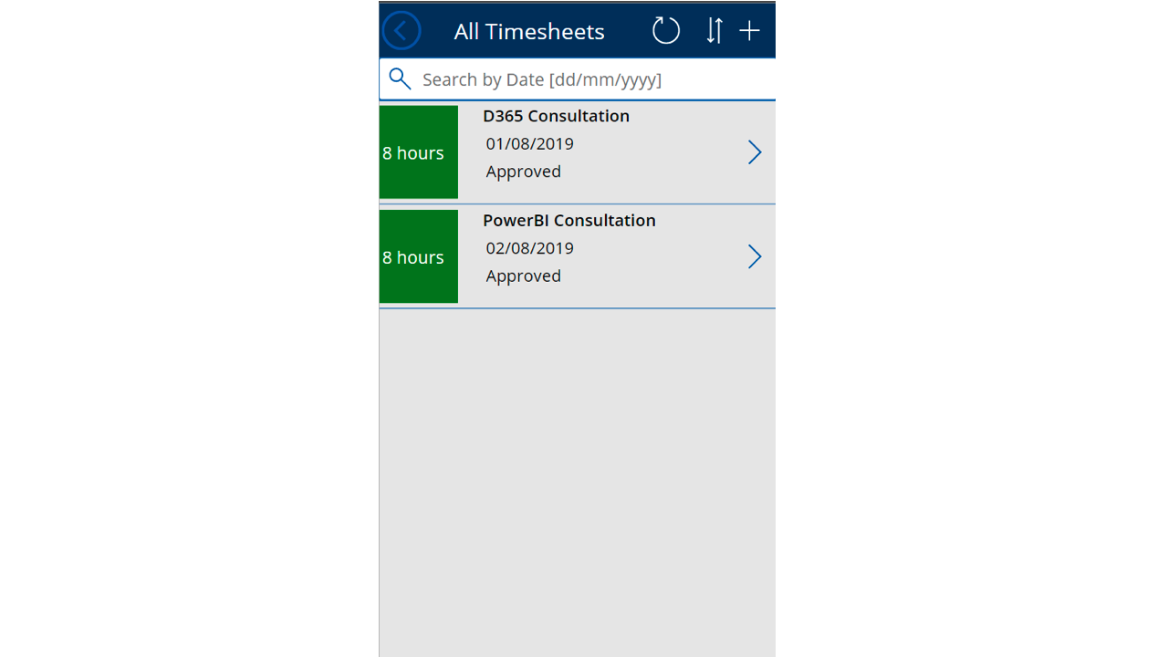 Snapshot 3 of Timesheet PowerApp