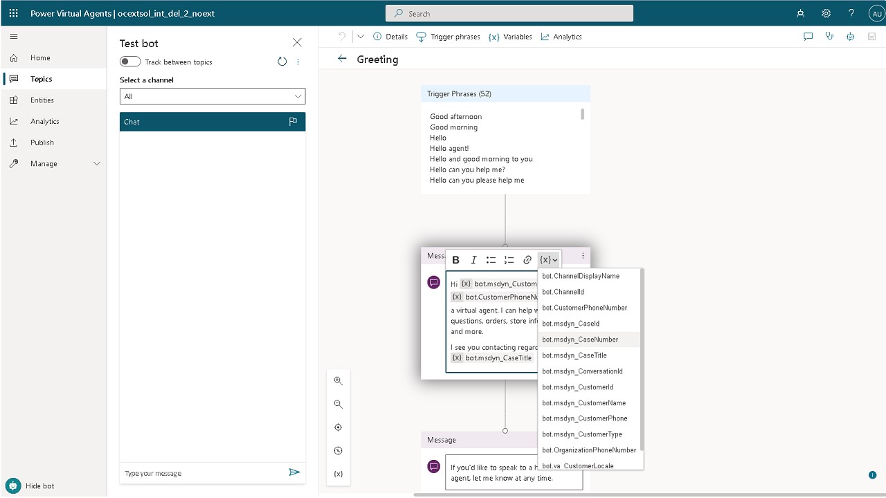 Snapshot 1 of Omnichannel Power Virtual Agent Extension