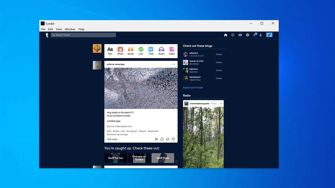 #1. Tumblr (Windows) Podle: Automattic, Inc.