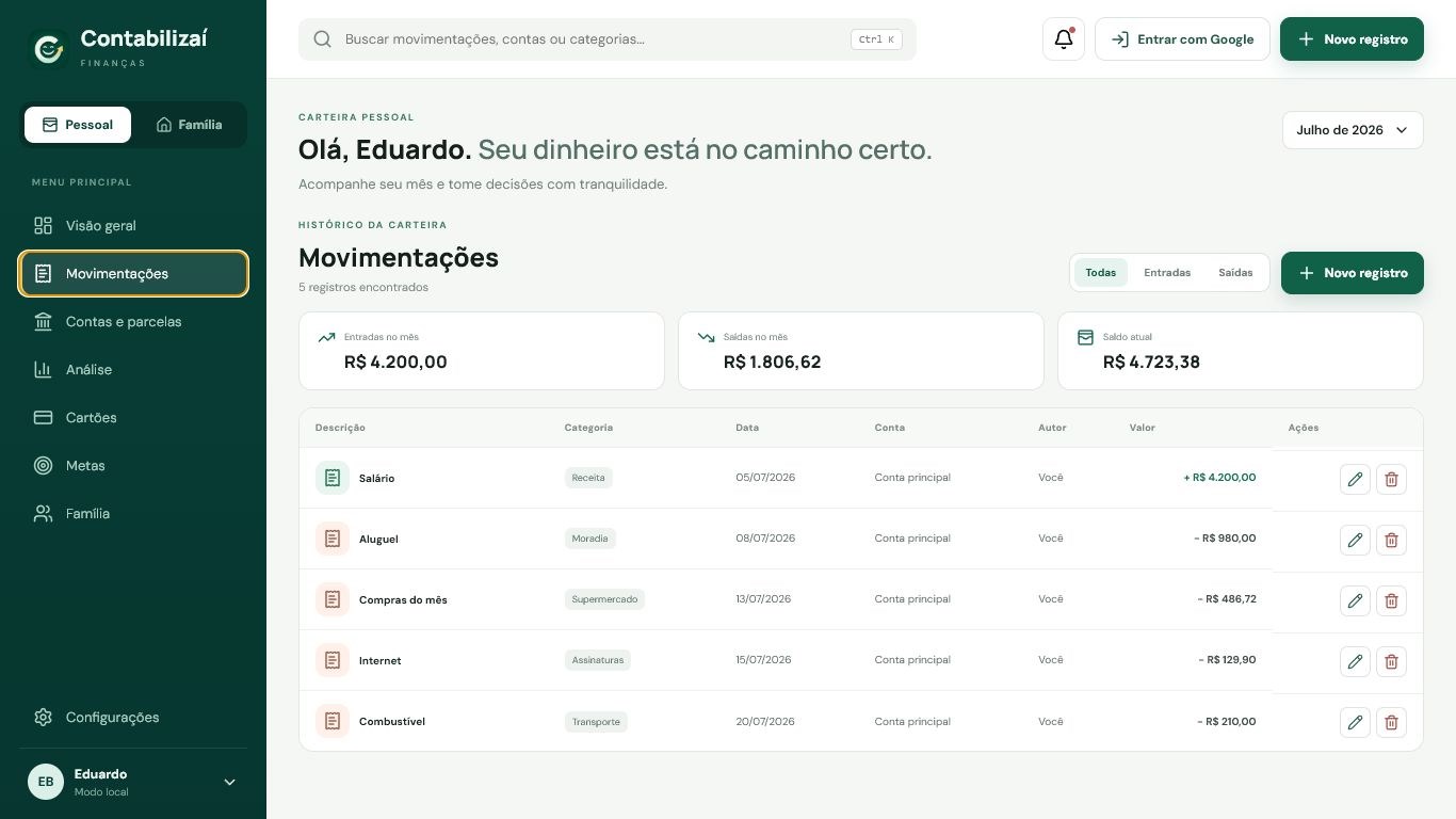 Contabilizaí — Finanças screenshot