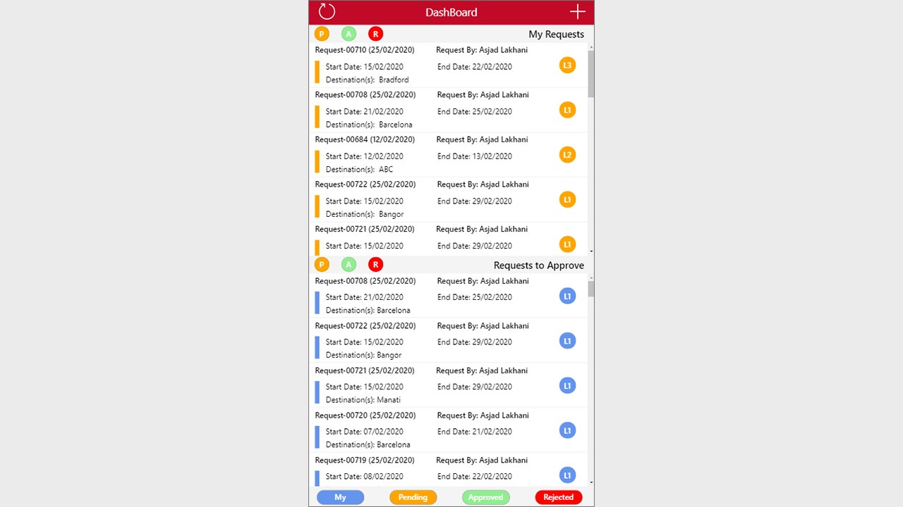Snapshot 1 of Travel Request App: 1-Wk Implementation
