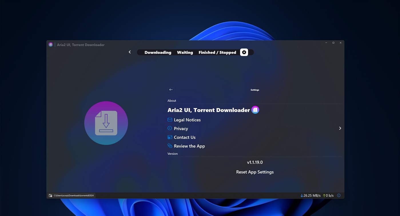 #7. aria2 UI - Torrent Downloader (Windows) โดย: parmata
