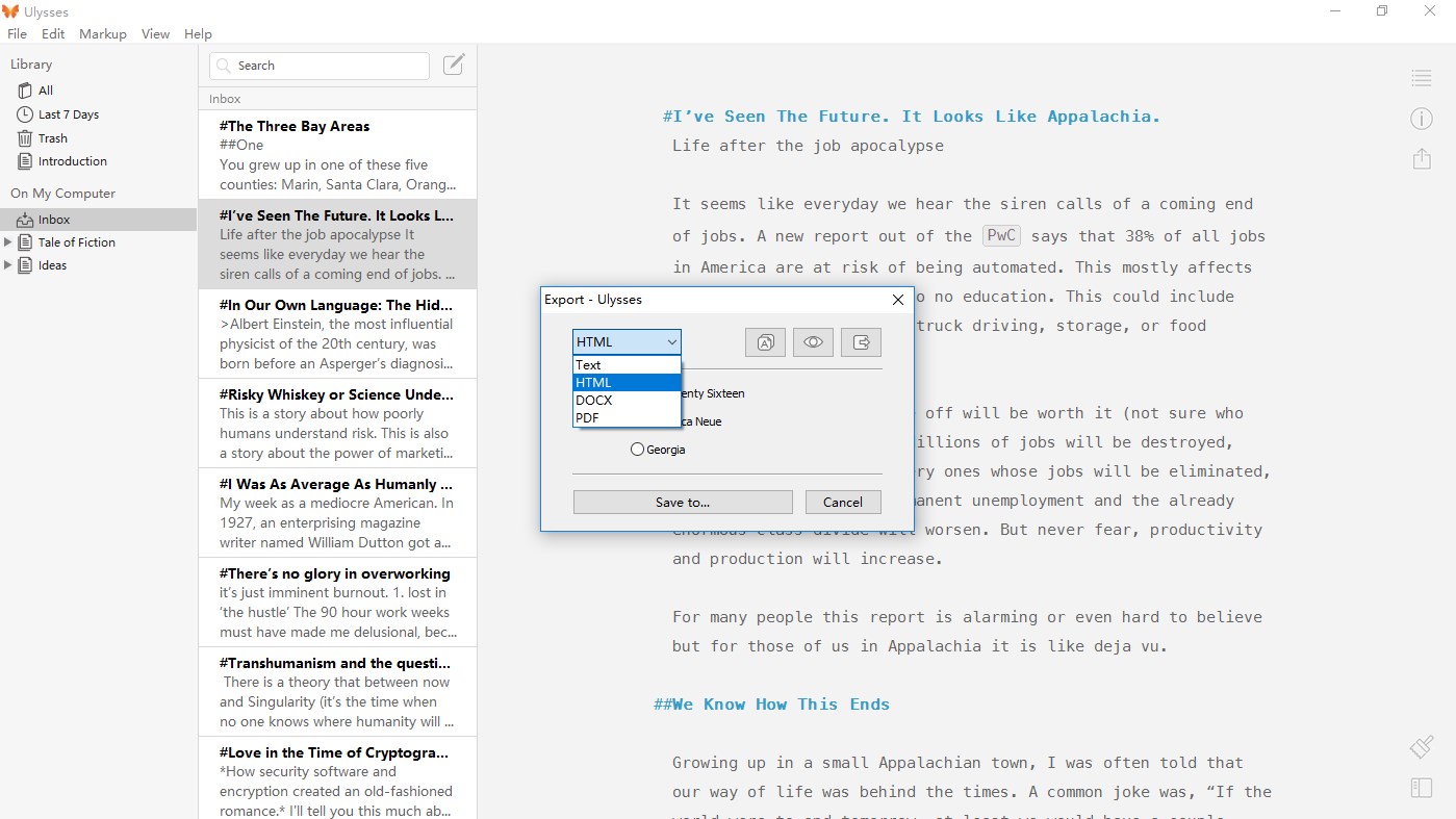 Ulysses Elegant, DistractionFree Writing App for Windows 10