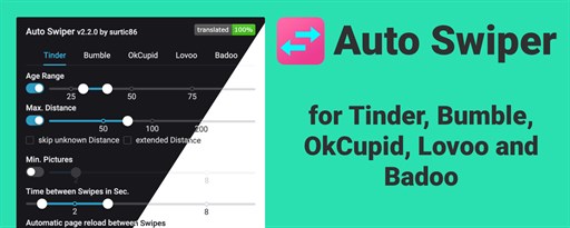 Auto Swiper for Tinder, Bumble and more! marquee promo image