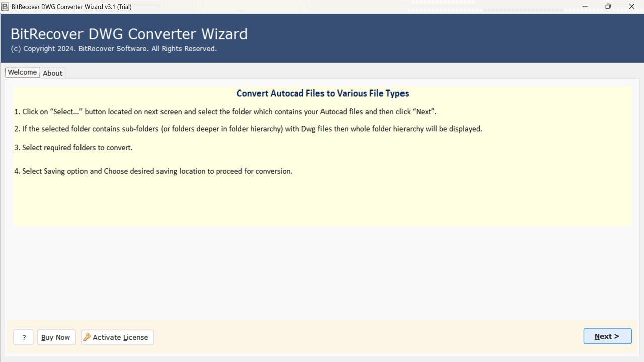 Snapshot 1 of BitRecover for DWG to HTML Converter