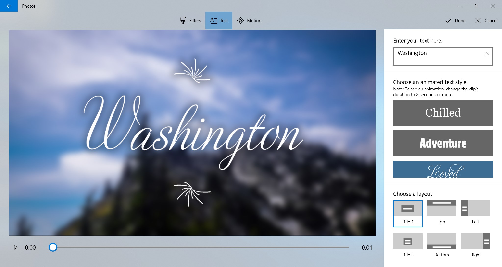 Add text to albums and videos or apply filters and motion