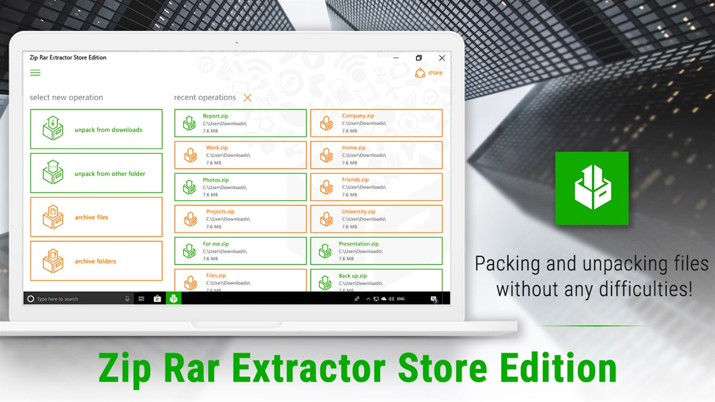 #1. Zip Rar Extractor Store Edition (Windows) Podle: Andrii Leshchinskiy