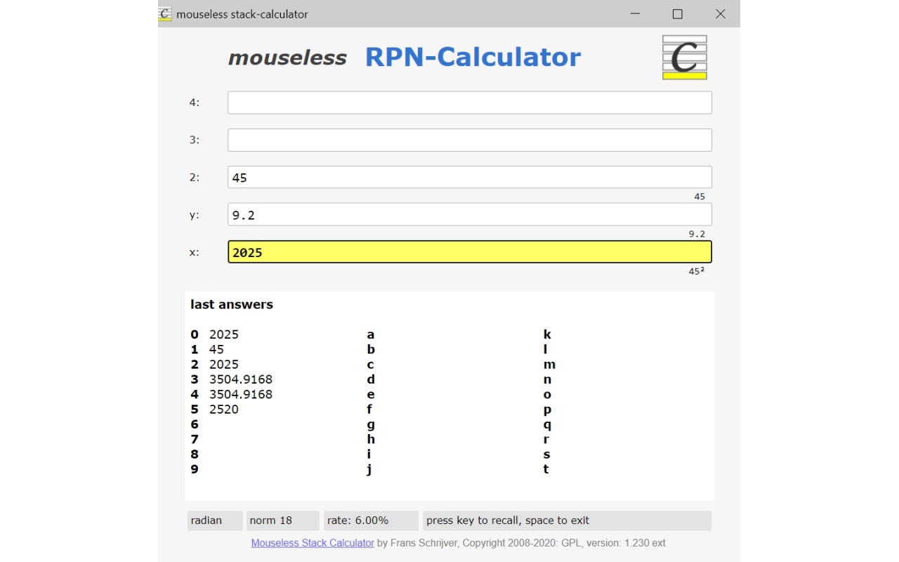 Mouseless Stack-Calculator Ext