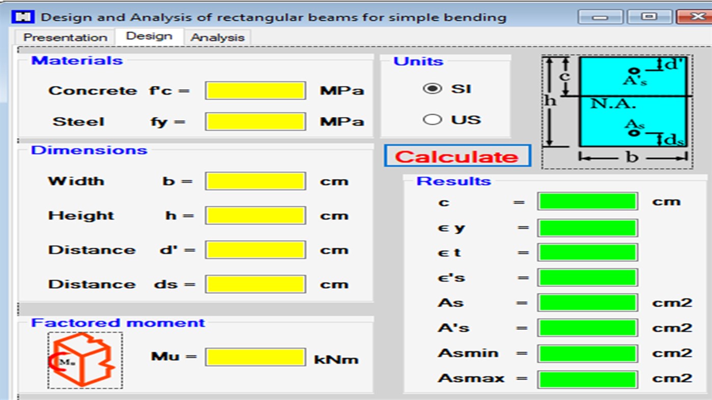 #4. Flexural Design & Analysis of Rectangular Beams (ACI318-14) (Windows) 由: BSAIBES Engineering