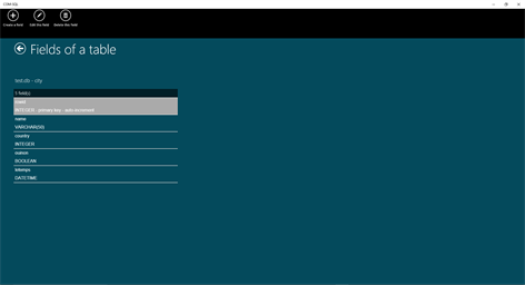 Screenshot: Management of the fields of a table