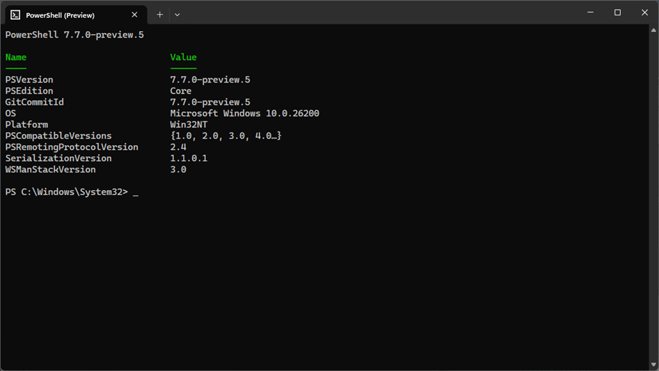 PowerShell Preview (Windows) โดย: Microsoft Corporation