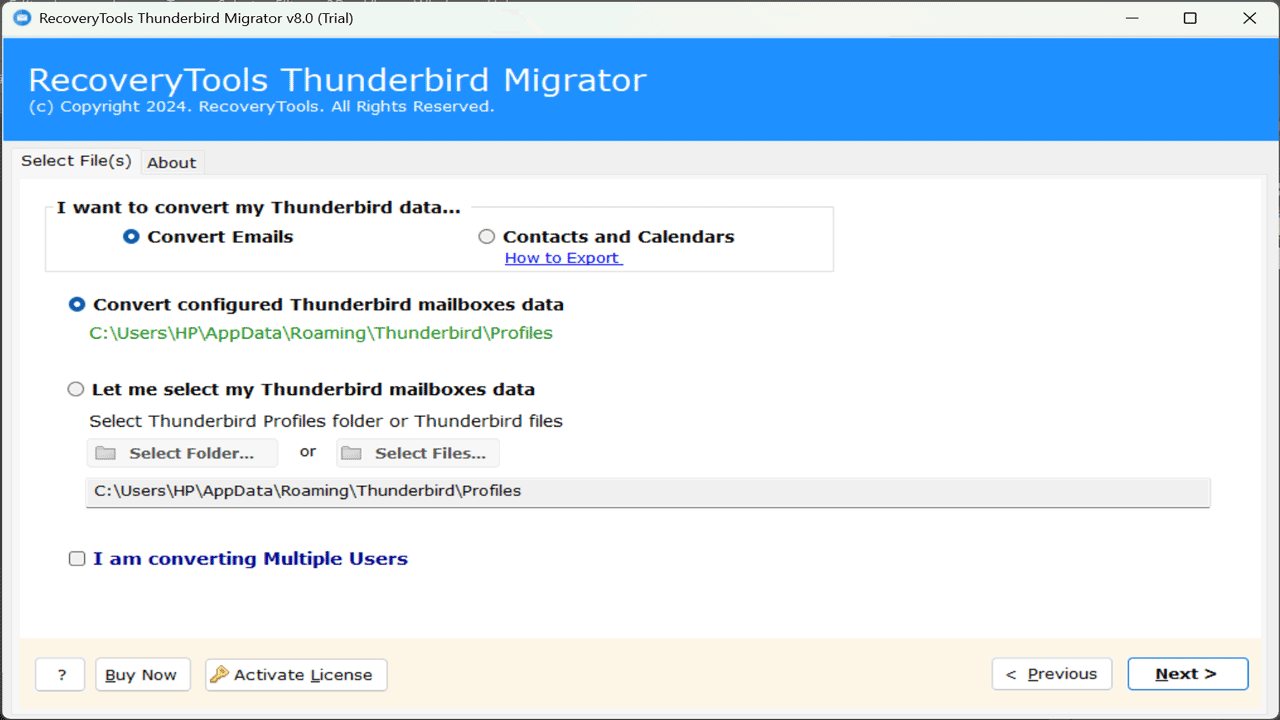 Snapshot 3 of RecoveryTools Thunderbird Migration Tool