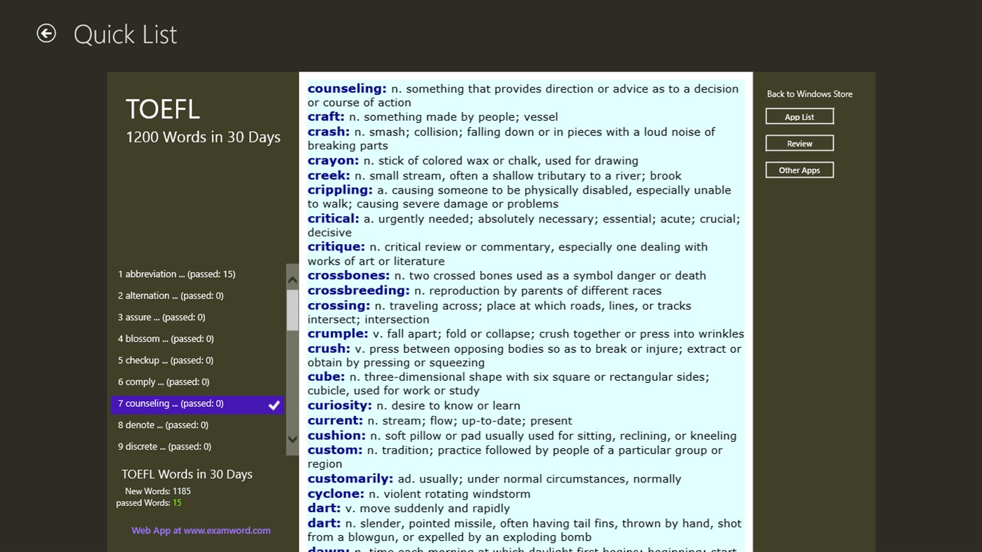 #6. TOEFL Words in 30 Days (Windows) By: English Test Vocabulary