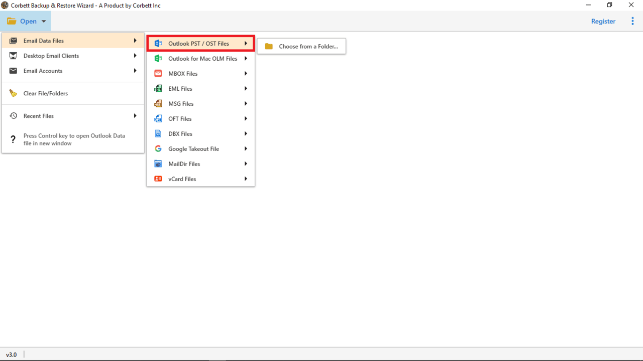 Snapshot 1 of Corbett for Outlook PST File Viewer
