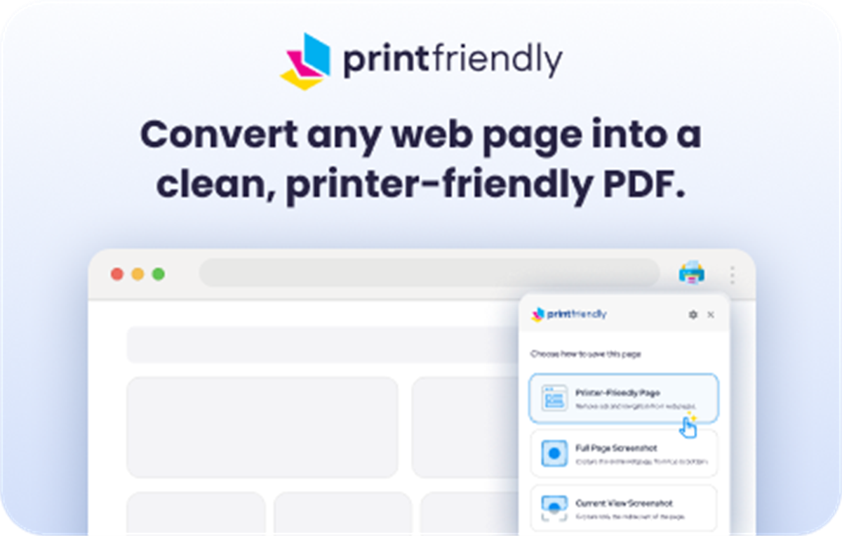 PrintFriendly AI: Clean Printing, PDFs, Screenshots
