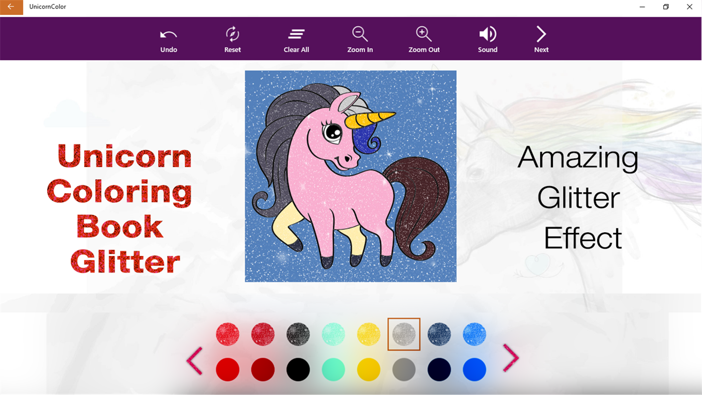 #5. Unicorn Coloring Book With Glitter (Windows) By: Videopix