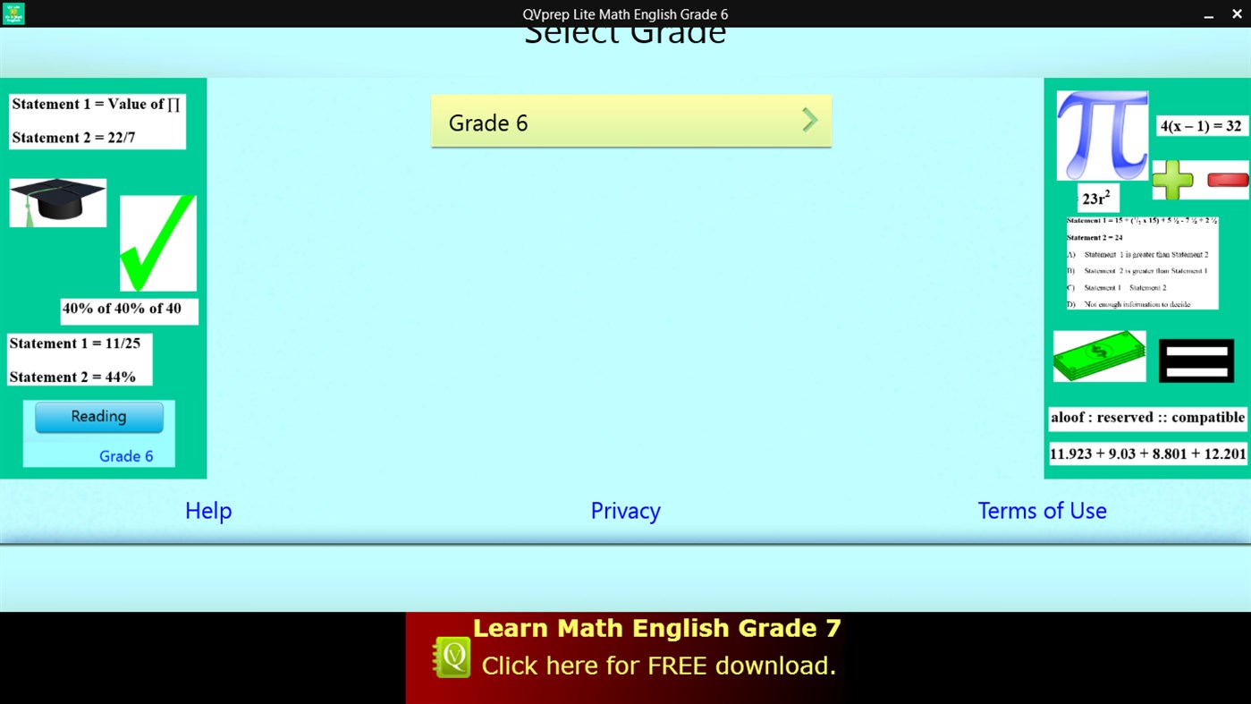 #1. QVprep Lite Math English Grade 6 (Windows) 由: PJP Consulting LLC