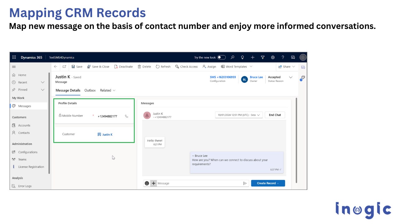 Snapshot 5 of Text, SMS, Instant Message, Chat + Dynamics 365 CRM - TextSMS4Dynamics