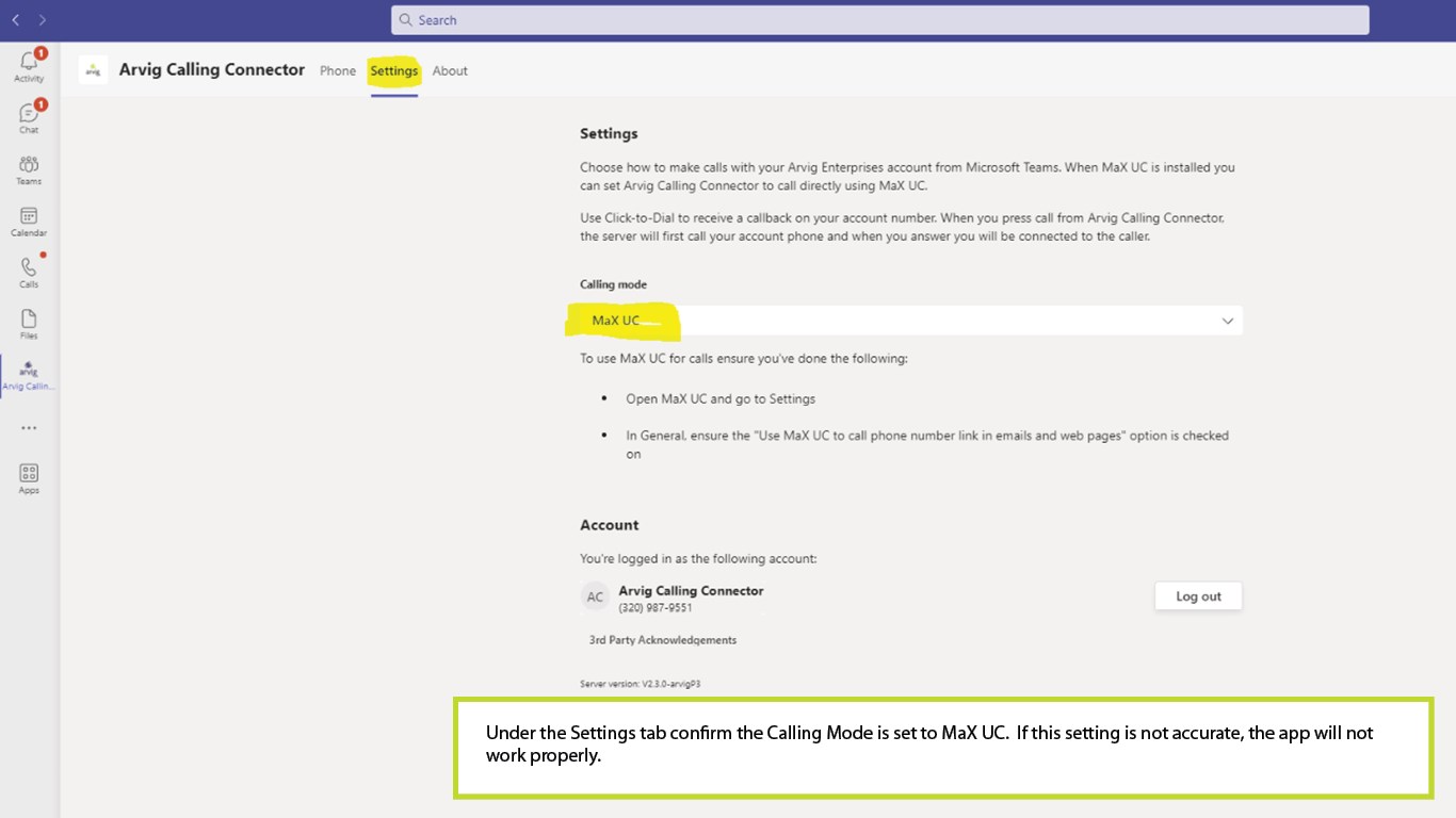 Snapshot 2 of Arvig Calling Connector