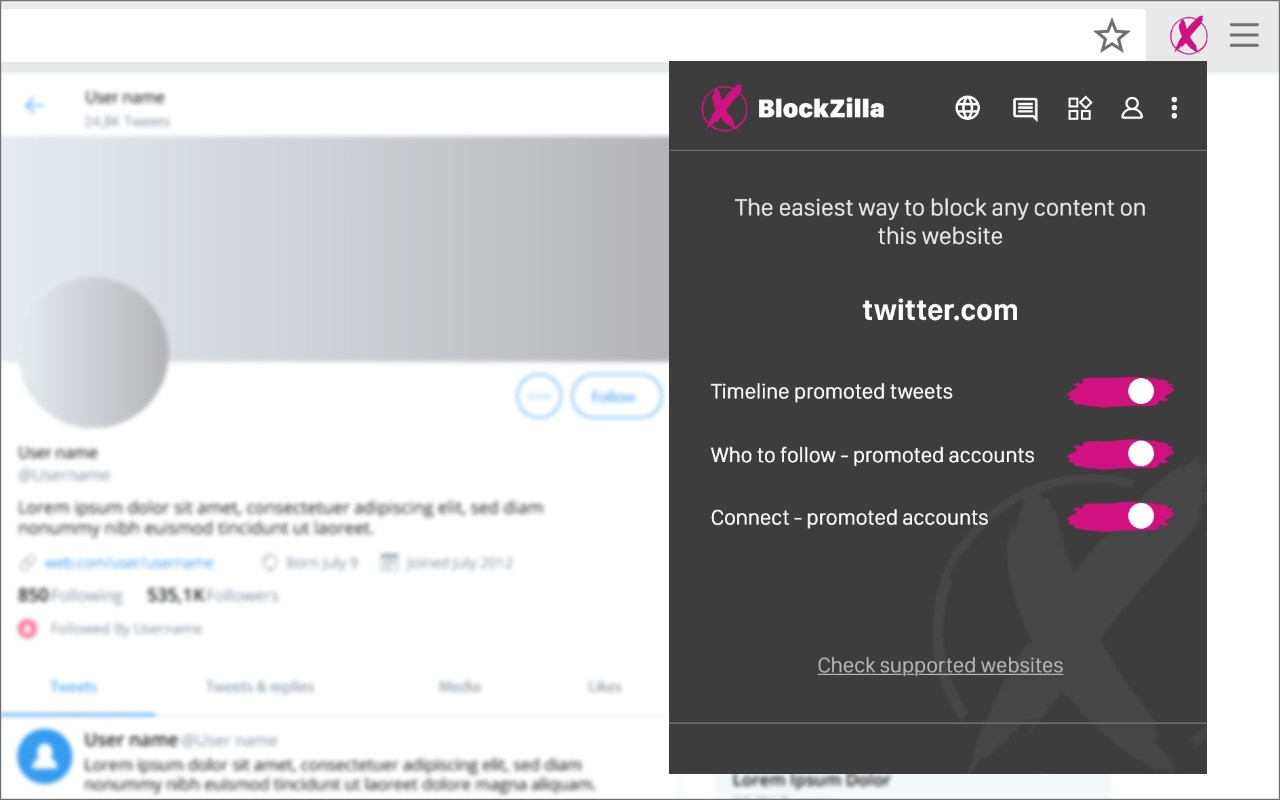 BlockZilla - Hide sponsored posts and tweets