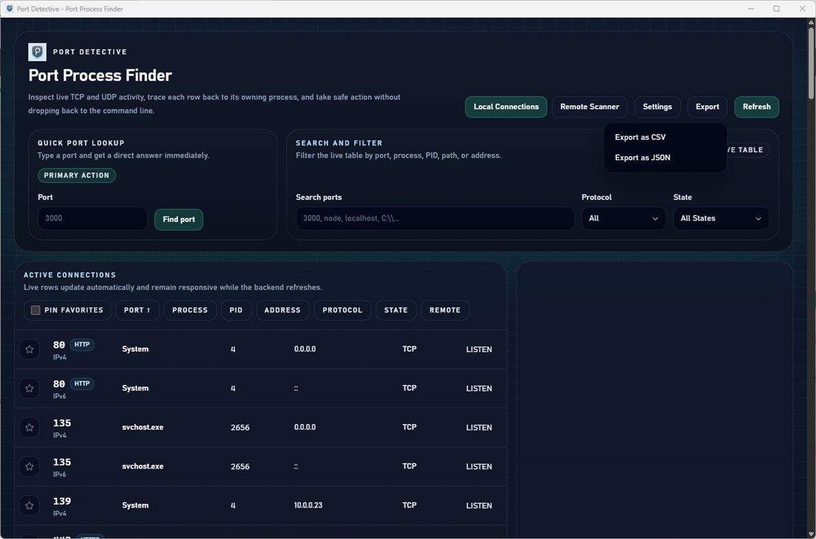 #7. Port Detective: Network Process Monitor (Windows) By: Automata Labs