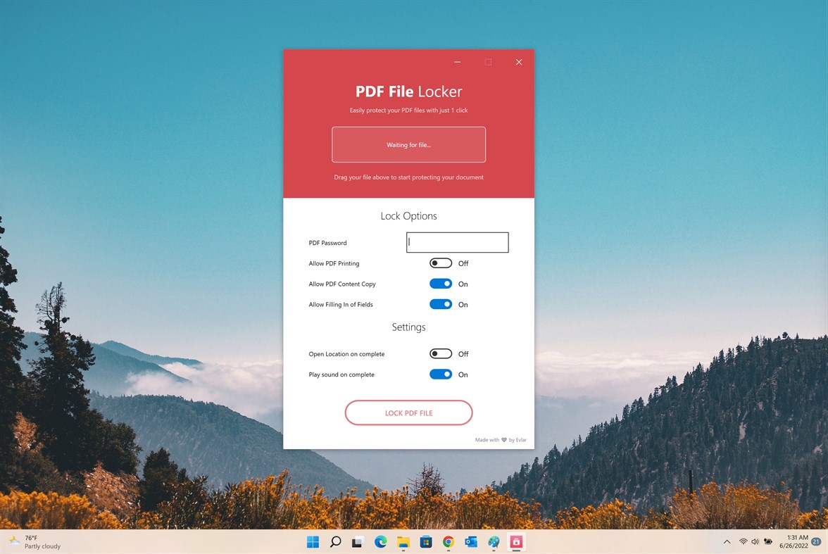 #1. PDF File Locker (Windows) Podle: EvlarSoft LLC