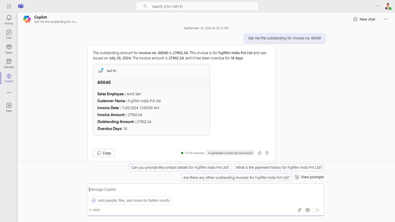 Snapshot 1 of Copilot Plugin Extension for SAP Business One