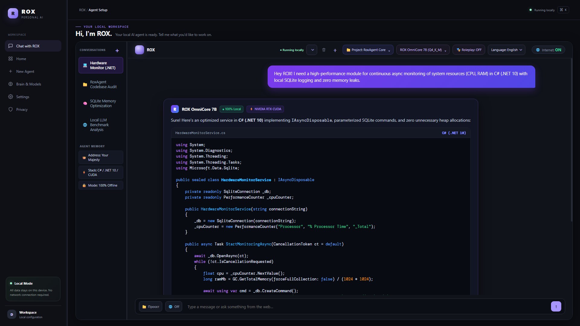 ROX — Personal Local AI Agent screenshot