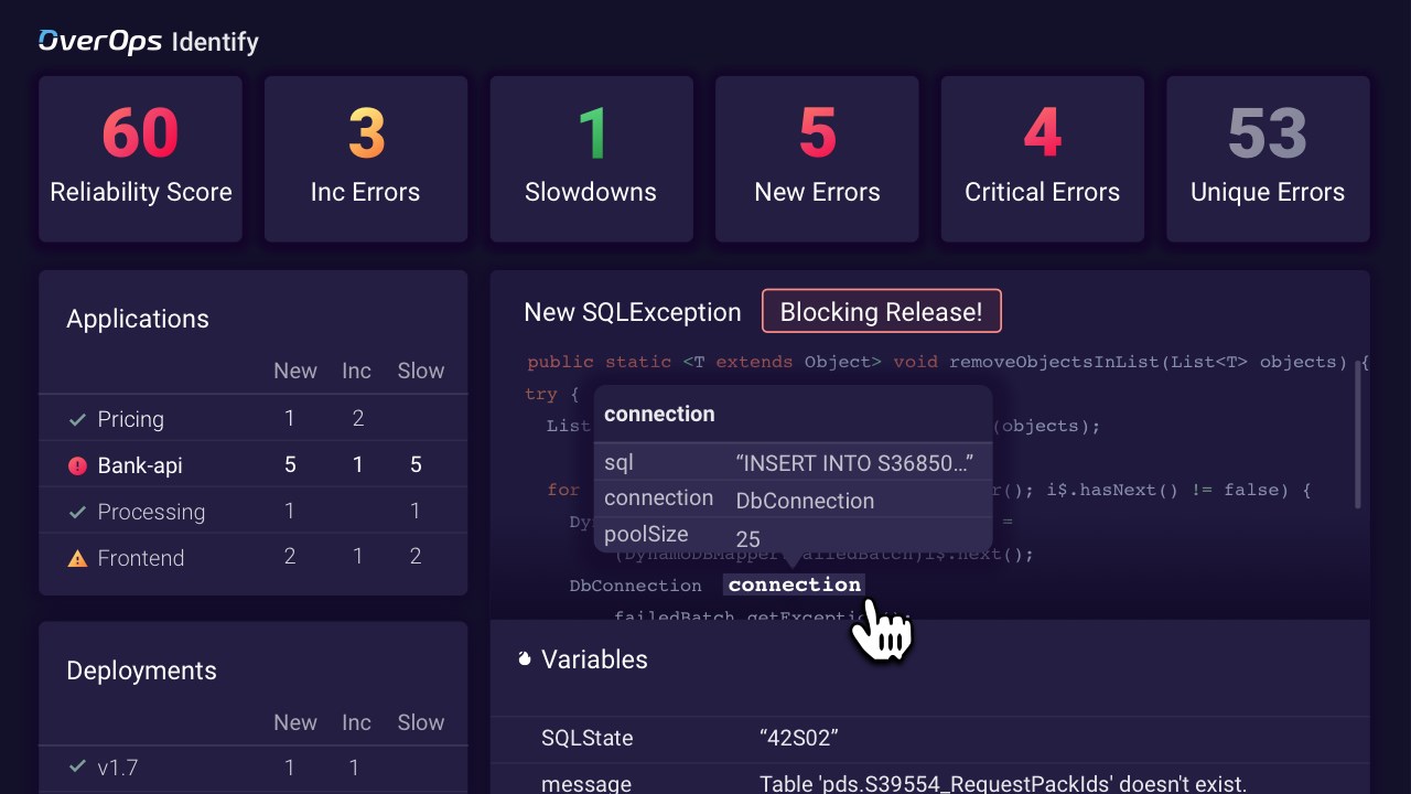 Snapshot 1 of OverOps for Azure