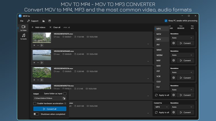 MOV to MP4 - MOV to MP3 - PC - (Windows)