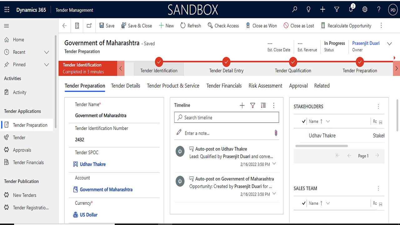 Snapshot 3 of Wipro Tender Management Solution