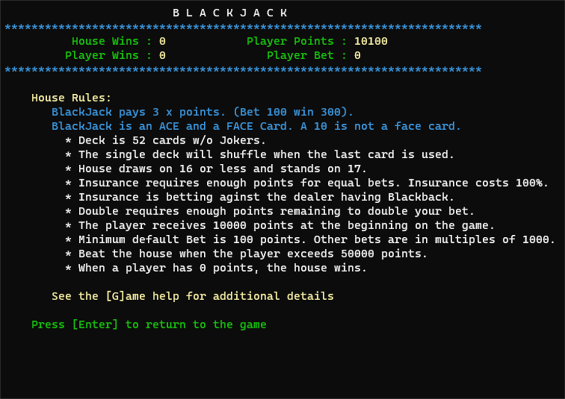 #3. Simple Text BlackJack (Windows) By: Three Peppers Gaming