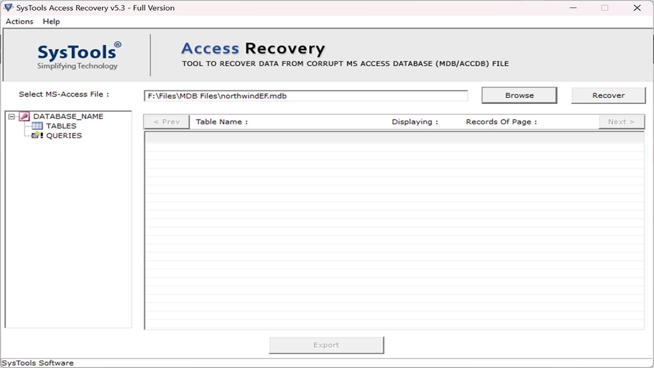 Snapshot 2 of SysTools Access Recovery