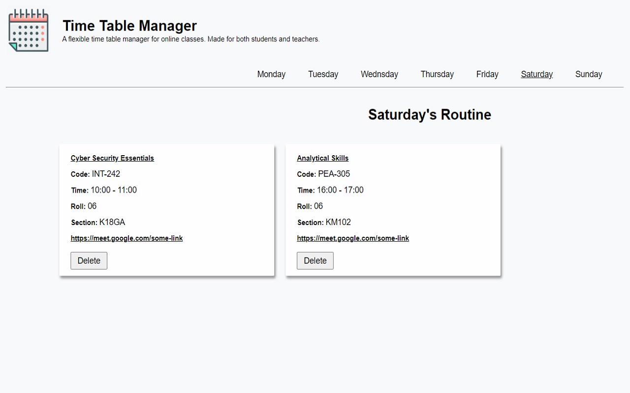 Time Table Viewer & Manager