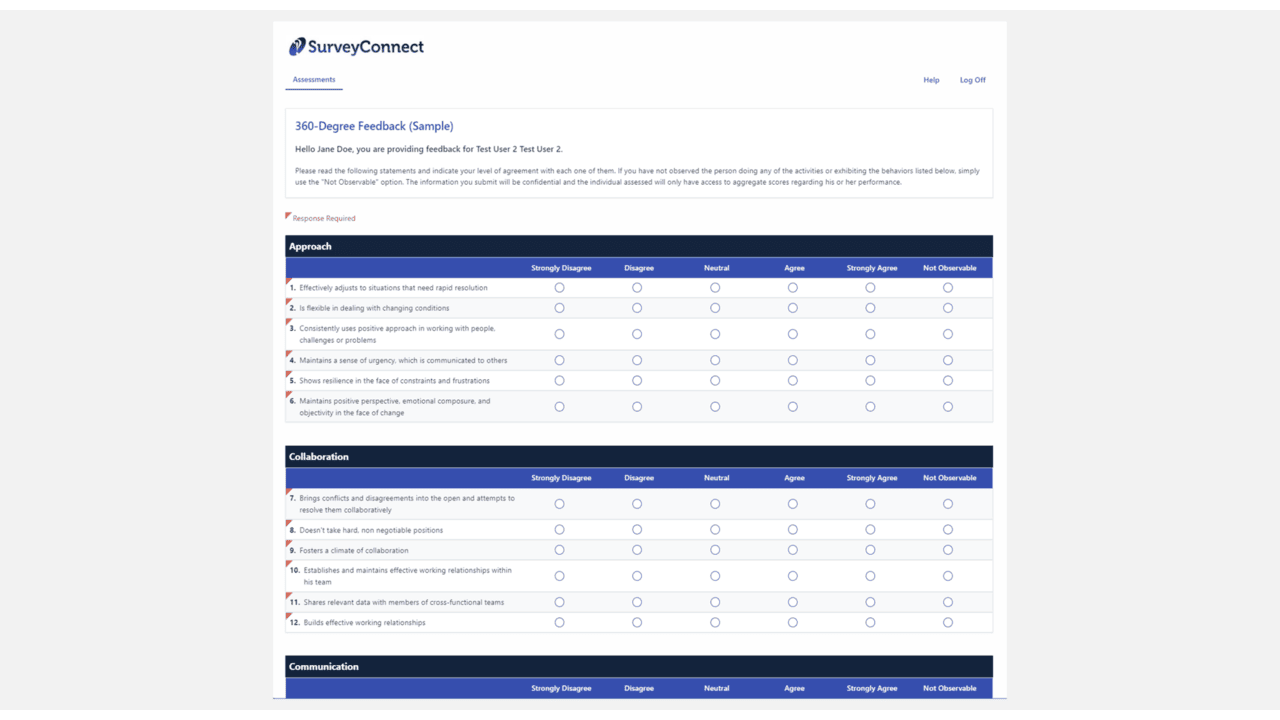 Snapshot 2 of SurveyConnect Feedback Assessments and Surveys