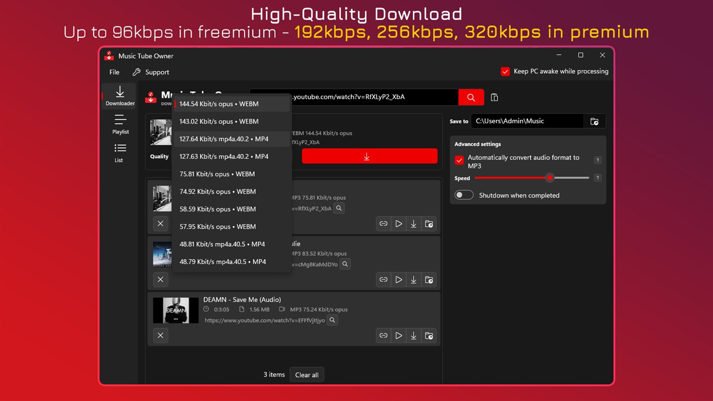 #2. Music Tube Owner - MP3 Downloader (Windows) Door: IO Stream