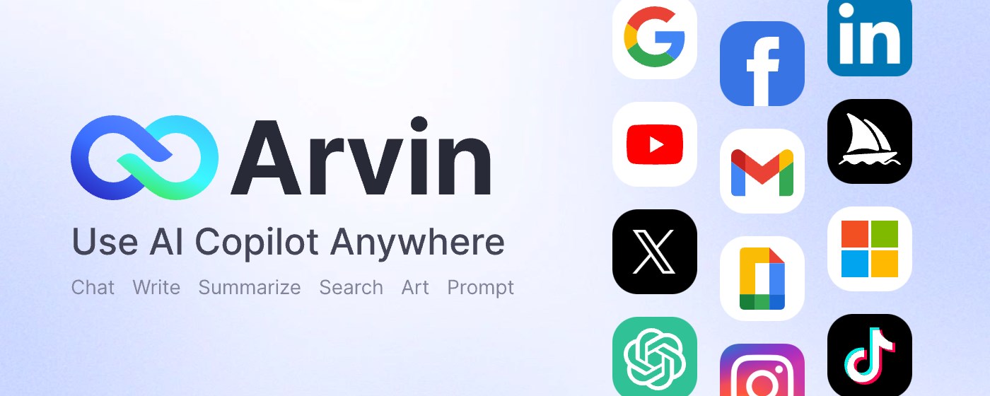 Arvin: 1-click to Use AI Copilot Anywhere marquee promo image
