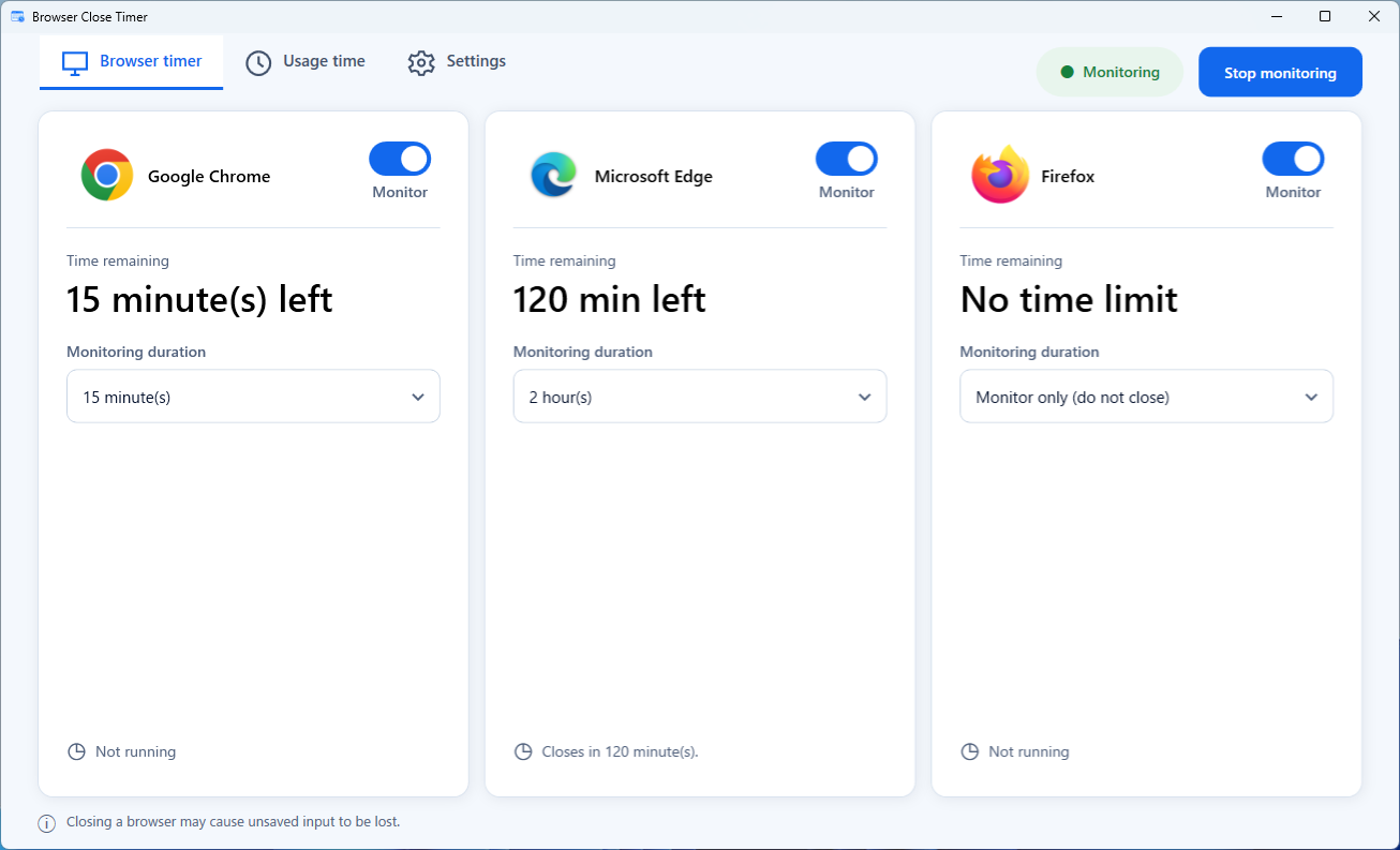 Browser Close Timer screenshot