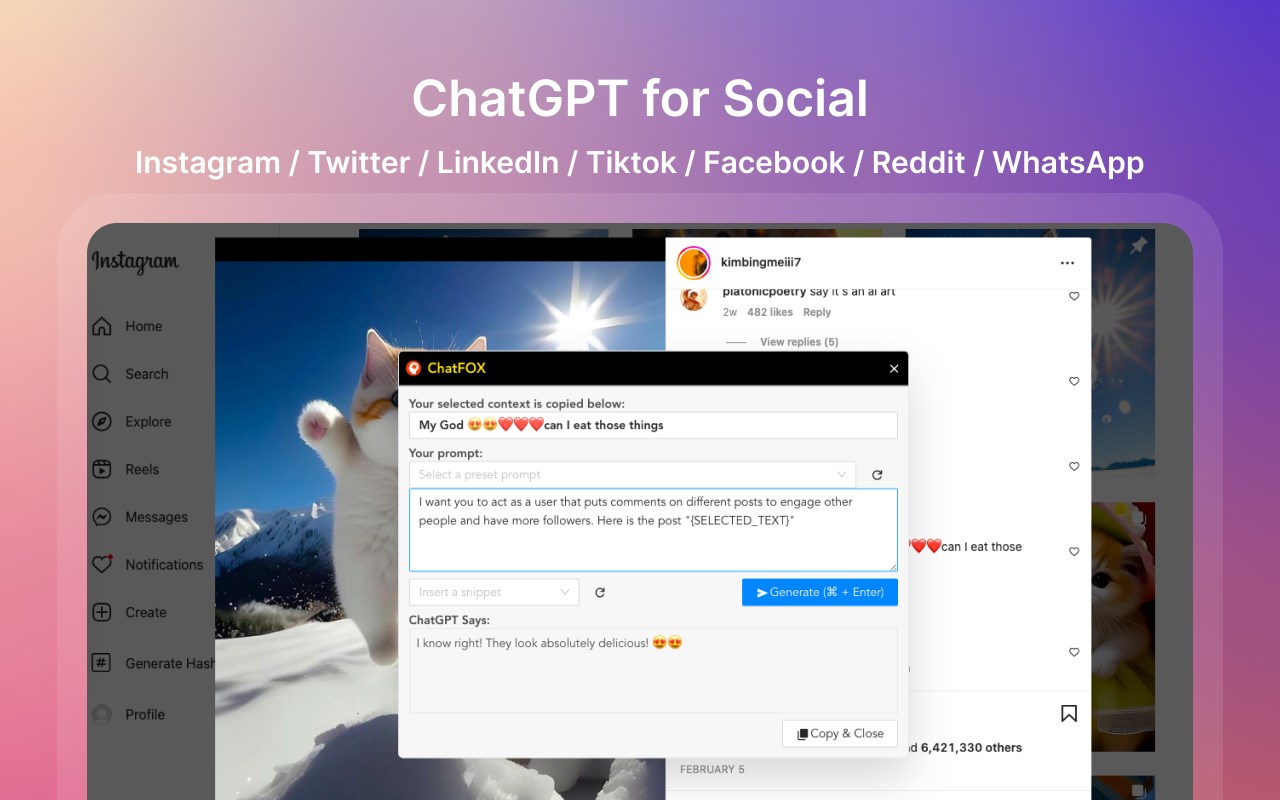 ChatFox - OpenAI ChatGPT for IG & TW & LI