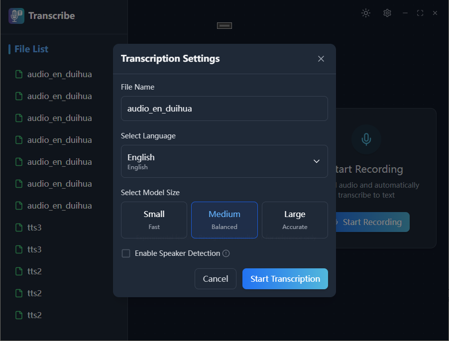 Speech to Text - Transcription screenshot
