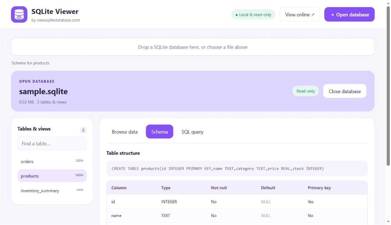 #3. SQLite Viewer by viewsqlitedatabase.com (Windows) Fejlesztő: AHFiles