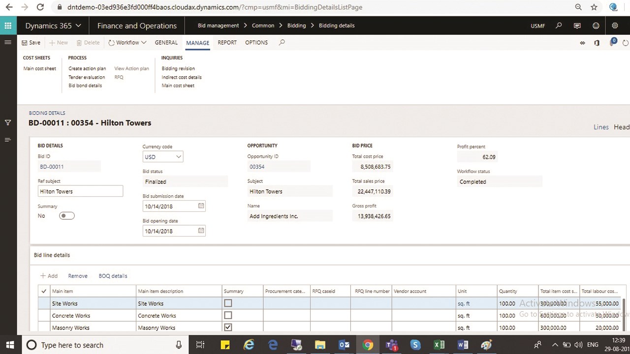 Snapshot 3 of Bid Management Software Powered by Microsoft Dynamics 365