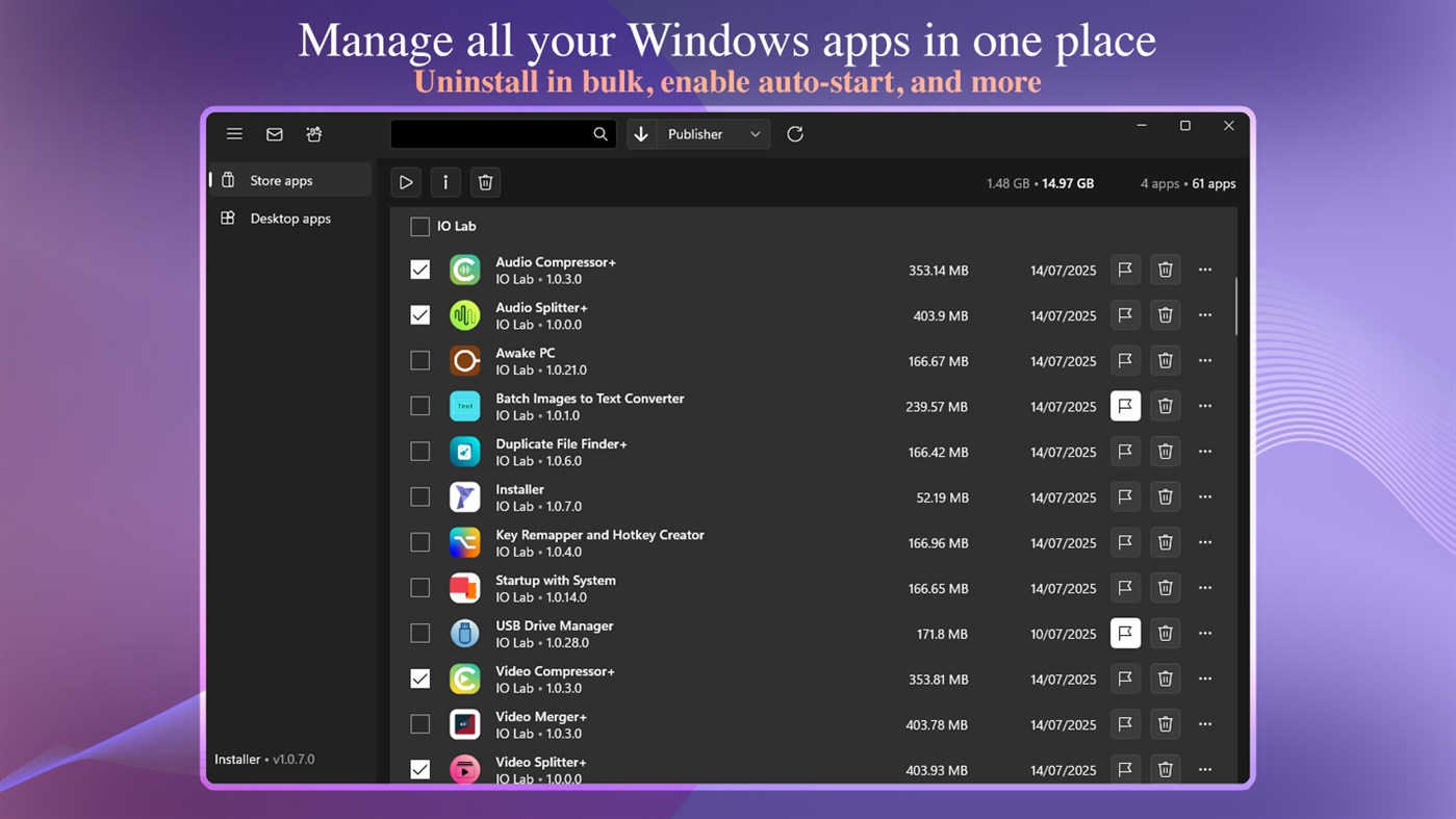 #1. Installer – Batch Uninstall, Startup & App Manager (Windows) Podle: IO Lab