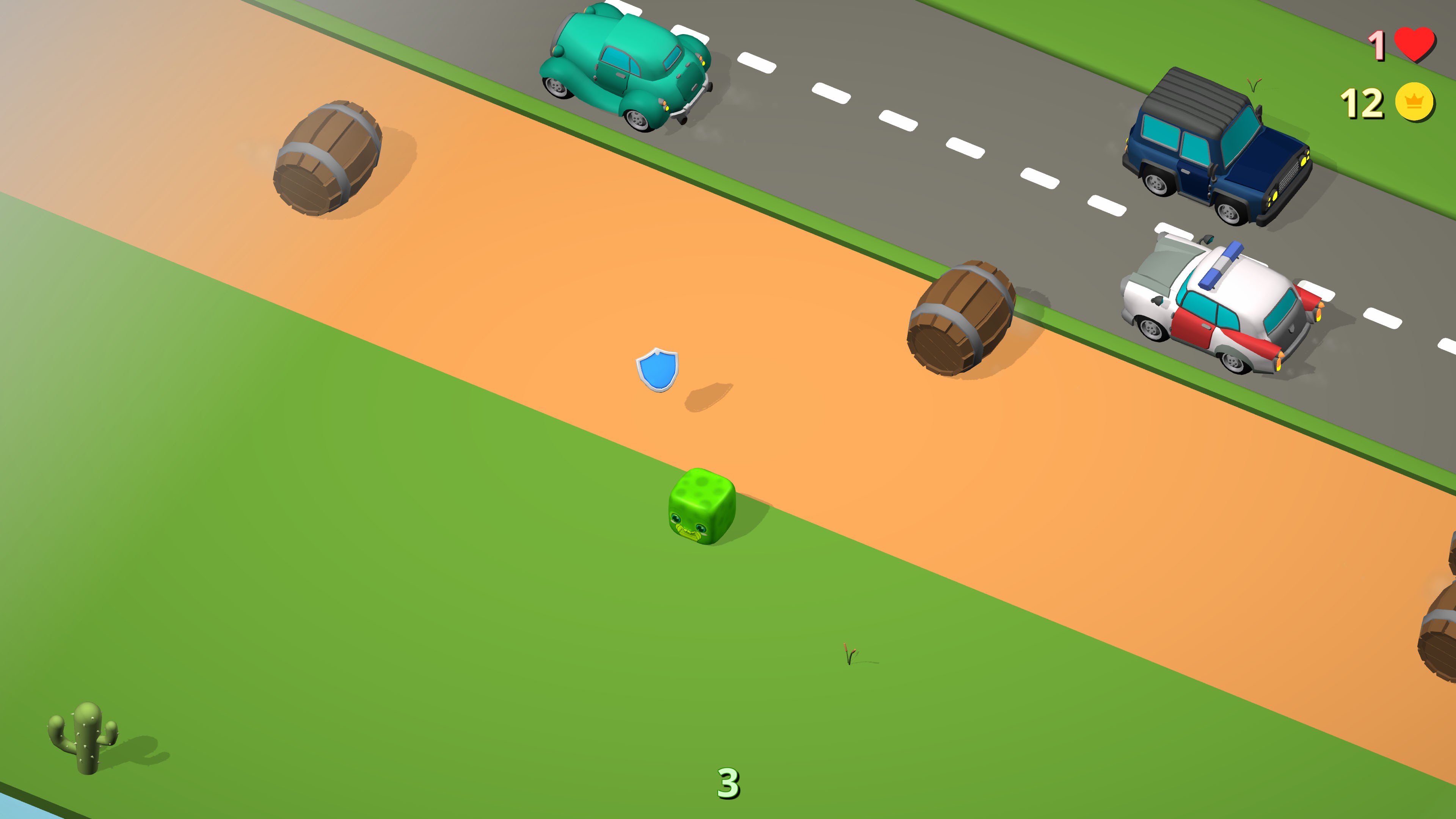 Frogo Deluxe 遊戲實機畫面，展示繁忙的道路與車流