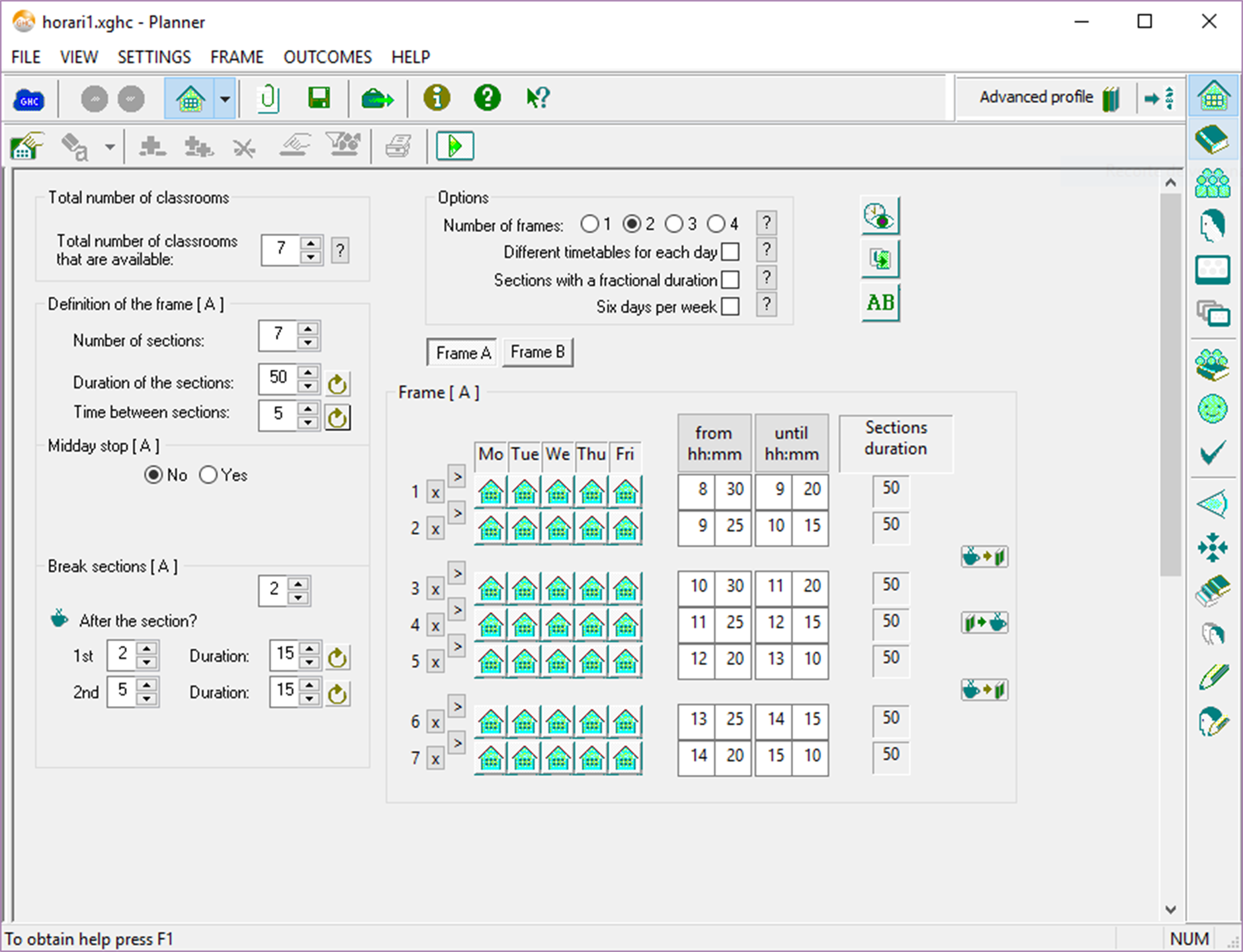 The Planner allows you to define all the details and circumstances of your school, including having different timetables for the different groups.