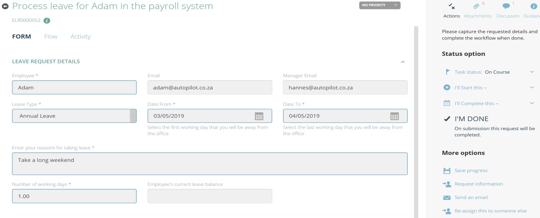 Snapshot 2 of Autopilot Leave Solution