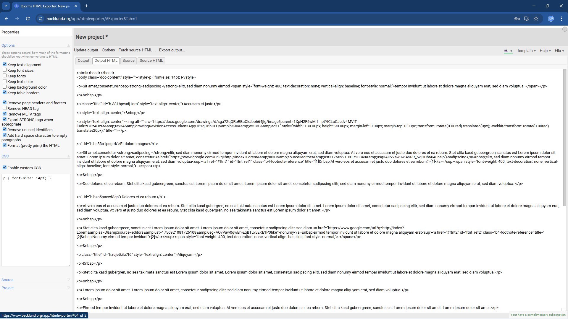 Bjorn's HTML Exporter screenshot