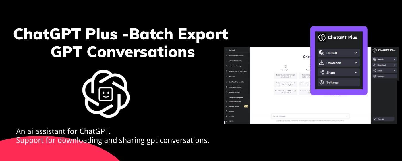 ChatAI Plus - Batch Export GPT Conversations marquee promo image