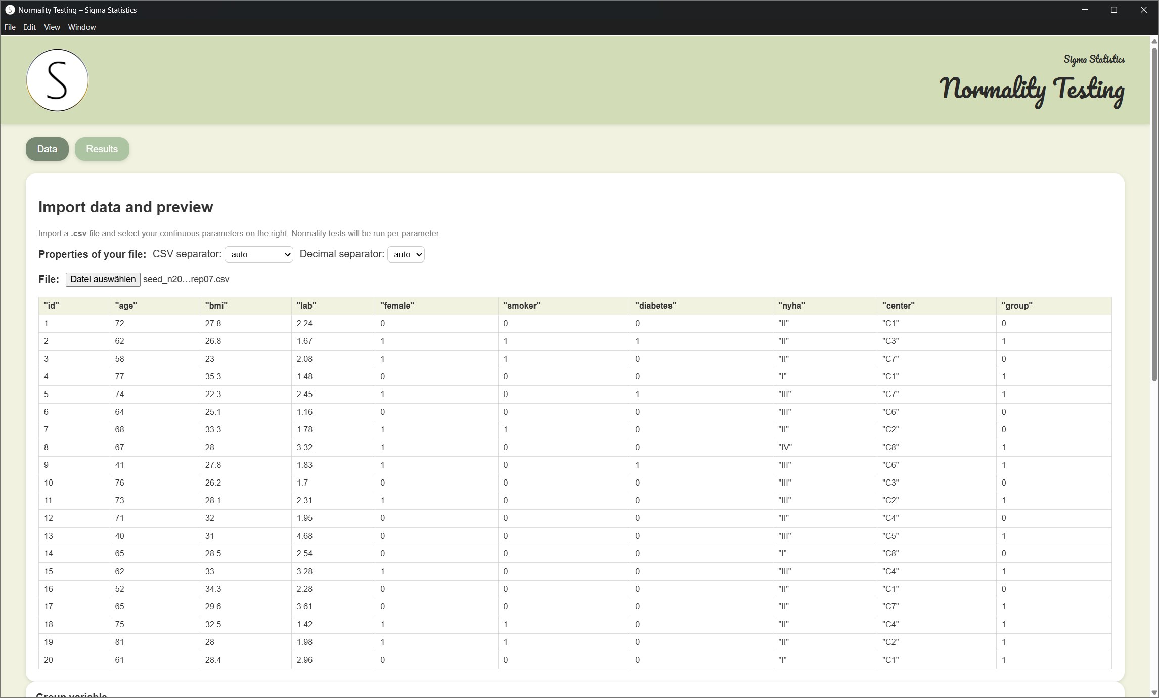 Sigma Statistics screenshot
