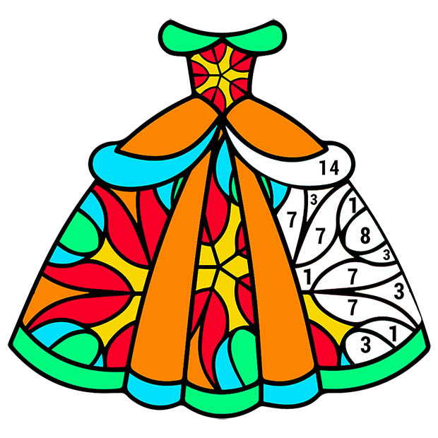 Girls Dress Color By Number - Fashion Coloring Book
